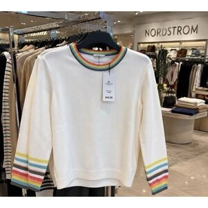 Candace Cameron Bure Rainbow Trim Sweater Womens Large Soft Knit Boho Chic